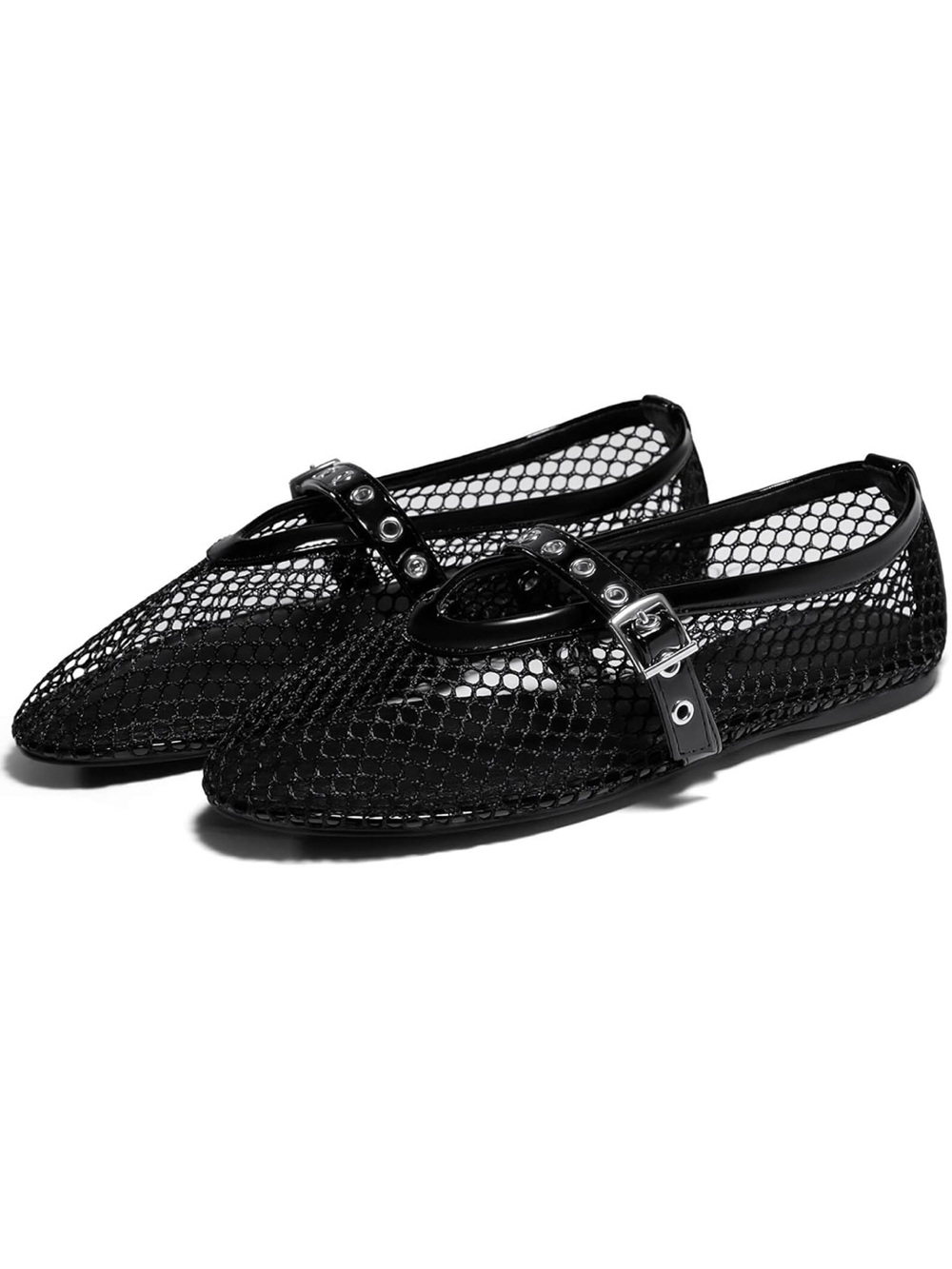 New Never Worn Black Fishnet  Mesh Mary Jane ballet Flats with Buckle Size 11